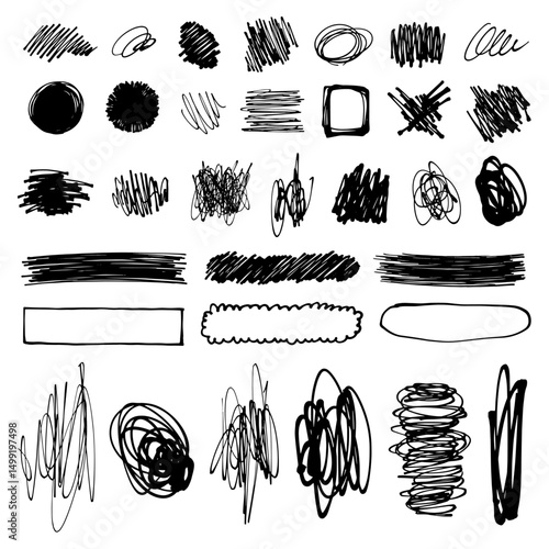 いたずら書き　ラフな手描きのデコレーション素材