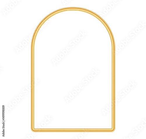 Gold shiny arch frame. Luxury decorative arch frame in oriental style. 3d element for wedding invitation, grand opening, greeting card, certificate. Vector illustration