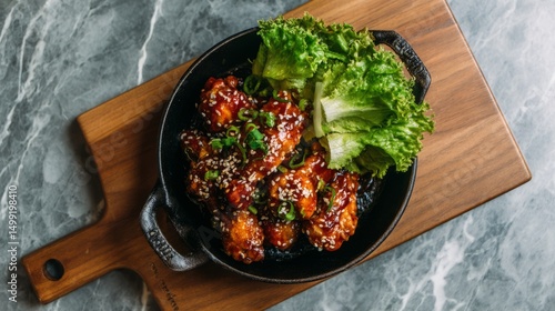 Spicy chicken wings served ...