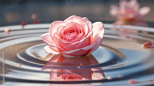 Wallpaper Mural Close-up of pink rose spinning in water with soft ripples and romantic lighting symbolizing beauty, nature, freshness and love in slow motion visual Torontodigital.ca