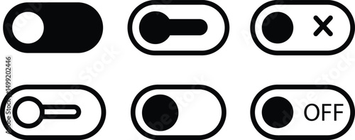 Turn off mode toggle Switch Buttons icons set. Black interface switch button concept. Slider collection Vector ui element icon.