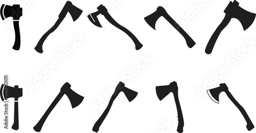 Set of Wooden Fill axe icons. Elements for business woodworking or lumberjack emblems or icons. axes with handles collection