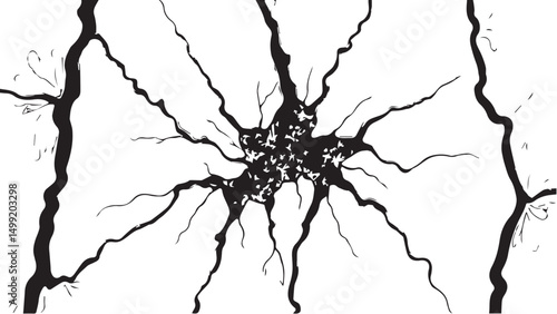 Vector grunge cracked texture. Black cracks isolated on white background. Abstract cracked texture .