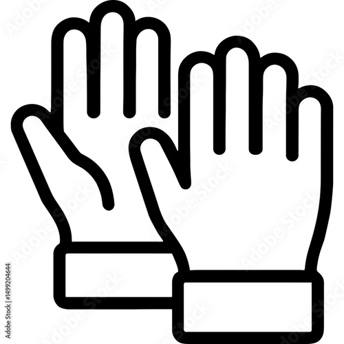 Minimalist outline icon of gloves in black and white