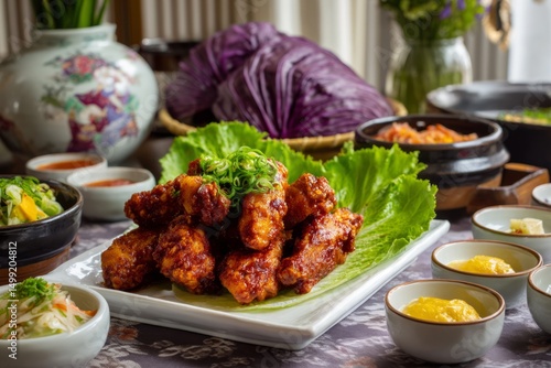 Fried chicken served with f...