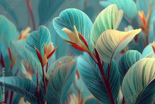 Teal and White Digital Floral Pattern