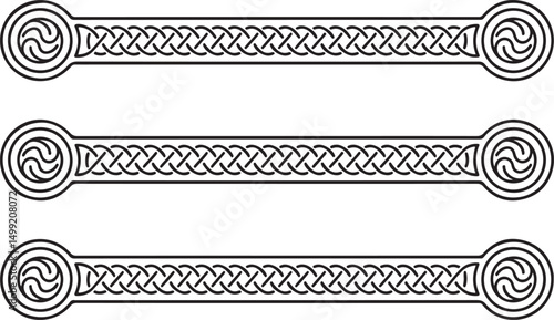 Celtic Knot Horizontal Dividers Vector Set - Intricate Black Borders with Circular Endings