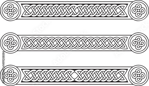 Celtic Knot Horizontal Dividers Vector Set - Intricate Black Borders with Circular Endings