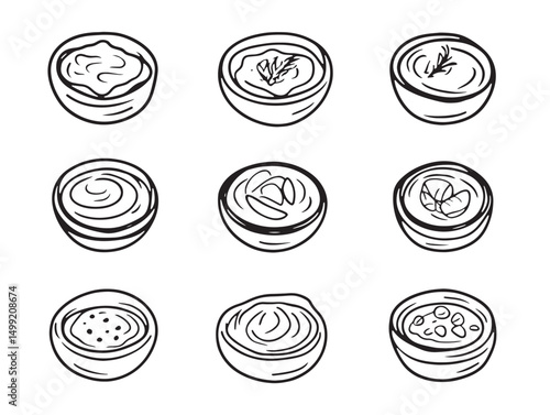 Traditional hummus plate minimalistic line art drawing