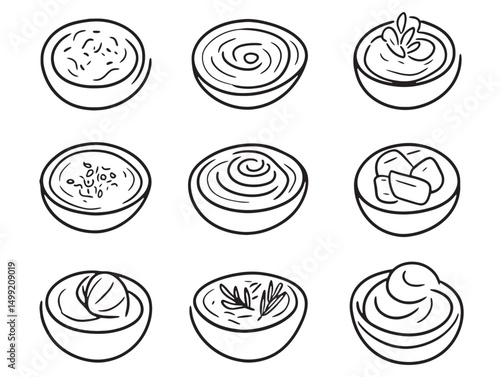 Middle Eastern hummus food outline art vector graphic