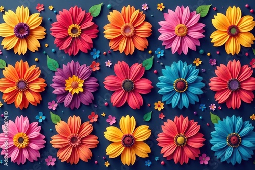 Wallpaper Mural Bold, stylized floral shapes arranged in a square grid , grid, form Torontodigital.ca