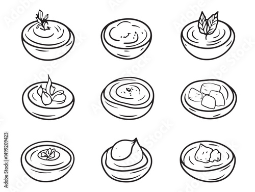 Hand drawn hummus dish elegant line art style vector
