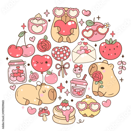 Cute Capybara , Girly Kawaii Animal Illustration