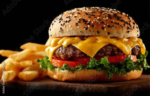 Delicious cheeseburger with...