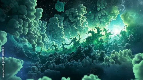 Wallpaper Mural Futuristic fantasy landscape of glowing forest with mysterious light and surreal shapes, representing a magical world or science fiction dreamscape Torontodigital.ca