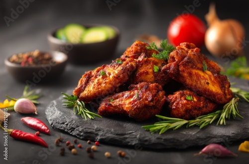 Crispy chicken wings piled ...