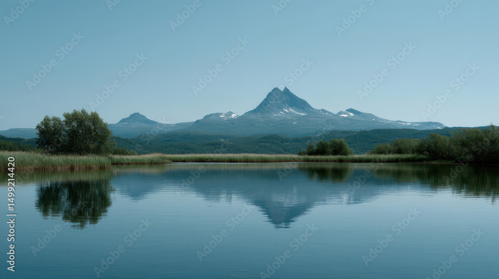 breathtaking view of north kvarken mountain its majestic peaks towering over serene river below breathtaking view of north kvarken mountain its majestic peaks towering over serene river below