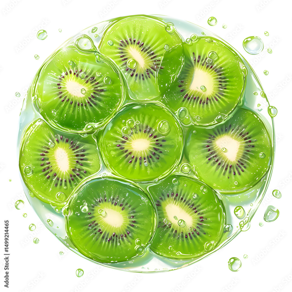 Fototapeta premium Slices of kiwi fruit with splash isolated on transparent white background, clipping path, pen tool 