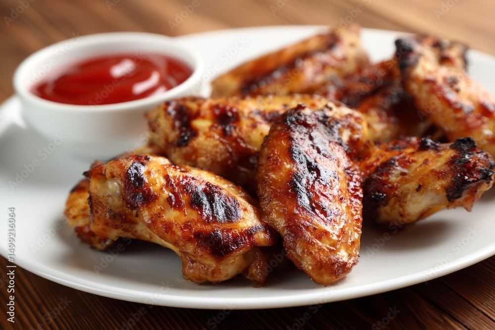 Grilled chicken wings on a plate with dipping sauce. Grilled chicken wings on a plate with dipping sauce.