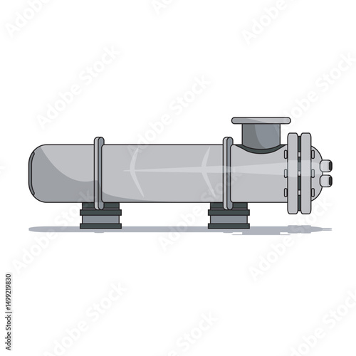 Tube-style industrial heat exchanger used for thermal energy transfer in HVAC, power plants, and chemical processing. Vector illustration of compact heat exchange equipment.