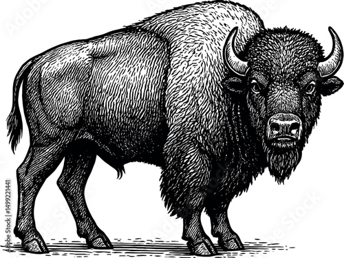 Bison Side Profile Standing Vector Black Silhouette Cricut Print Design Isolated On A Plain White Background