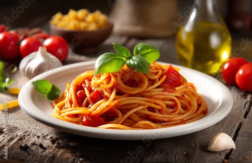 A plate of spaghetti with t...