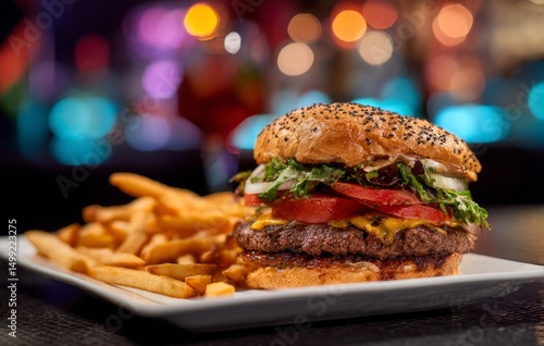 Delicious hamburger with fr...