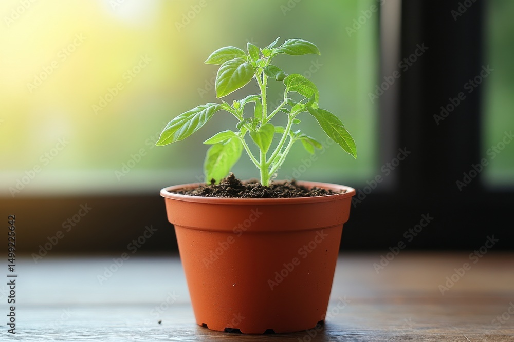 Obraz premium Fresh Start Sprout in Pot Photography Home Gardening Indoor Plants Growing Green Leaves Small Plant Nature Close Up