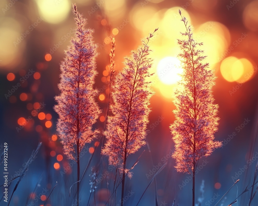 Tall grass in a field is backlit by a warm sunset. It shows peace, tranquility, and natural beauty in nature. Tall grass in a field is backlit by a warm sunset. It shows peace, tranquility, and natural beauty in nature.