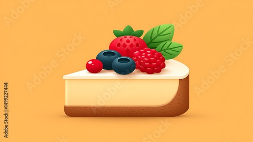 Flat Cheesecake Slice Icon with berries