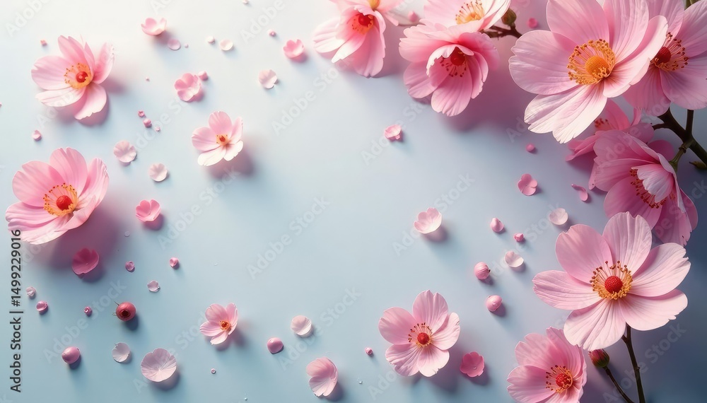 Delicate small blooms, scattered evenly across a soft background , pink, pastel, graphics Delicate small blooms, scattered evenly across a soft background , pink, pastel, graphics