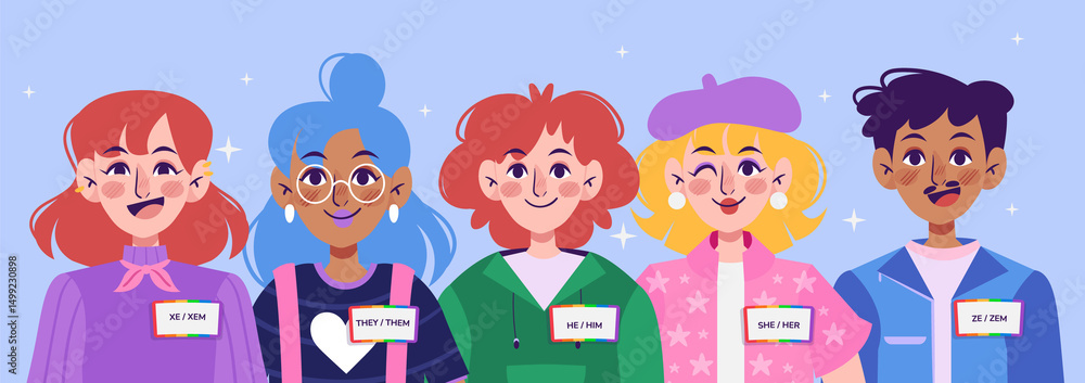 Fototapeta premium Flat Diverse No Binary Gender People Background