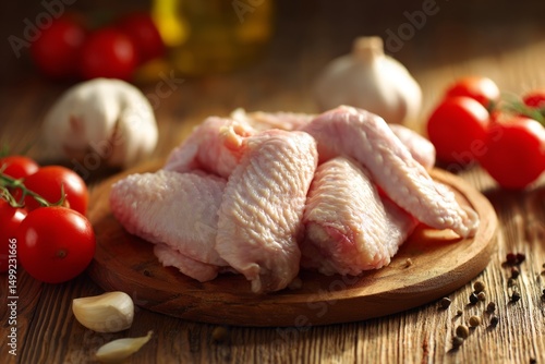 Raw chicken wings on a wood...