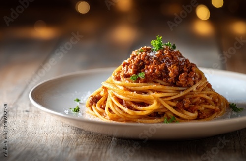 A plate of spaghetti with m...