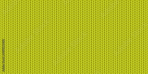 Seamless pattern of wool knitting, sweater texture in chartreuse color. Green background of knitwear cloth fabric, material of woven wool, cotton yarn for winter sweater or plaid, vector illustration