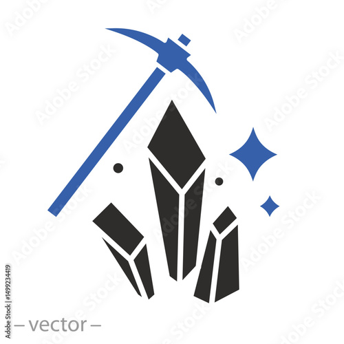 mining natural resources icon, minerals, crystals extraction, flat vector illustration