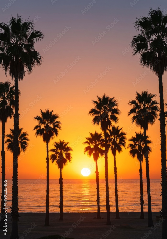 Obraz premium Silhouette Palm Trees at Sunset Beach