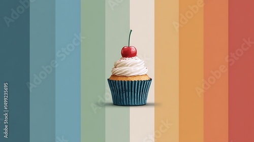 Simple Bakery Cupcake Vector with Cherry