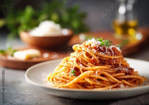 A plate of spaghetti with m...