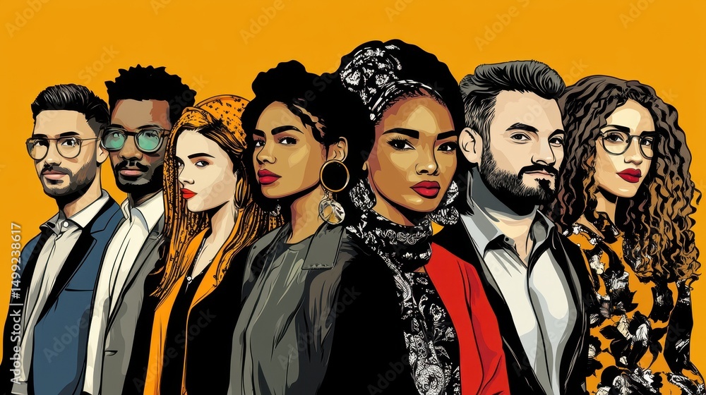 Fototapeta premium Zespół różnorodnych osób, ilustracja wektorowa