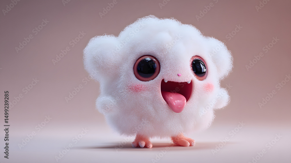 Fototapeta premium 3D chibi cotton candy white puffy body