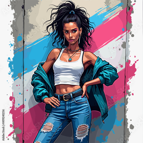 Transgender Visibility: Street Art Vector Portrait with Bold Lines, Vibrant Colors and Urban Texture. Featuring Spray-Paint Style Elements and Transgender Flag Patterns. A Dynamic Celebration of
