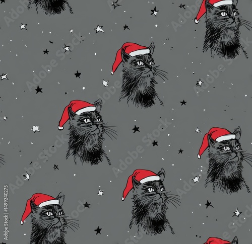 Feline holiday pattern feat...