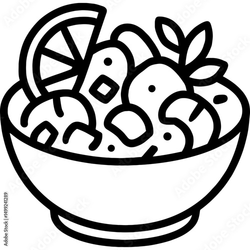 Minimalist ceviche bowl outline icon