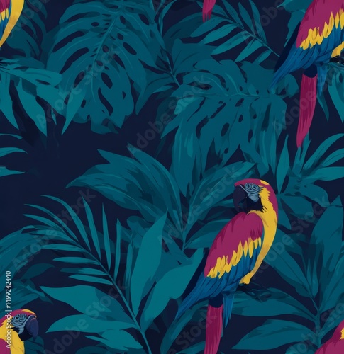 Tropical parrot and lush fo...