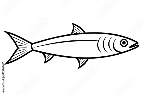 sardine silhouette line art vector illustration with a white background