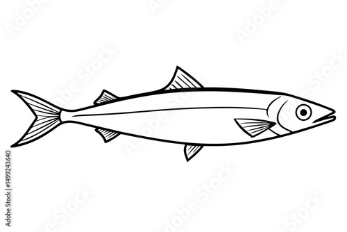 sardine silhouette line art vector illustration with a white background