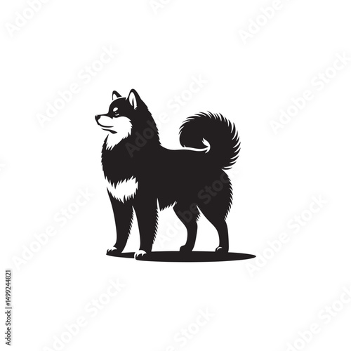 "Charming Pomsky Vector Silhouette: Stylish Hybrid Dog Design Showcasing Fluffy Coat, Perky Ears, and Playful Stance in Clean, Minimalist Style for Craft and Digital Projects"
