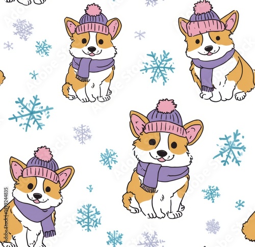 Cute corgi dogs in winter h...