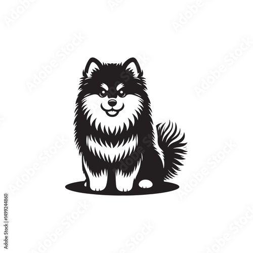 "Charming Pomsky Vector Silhouette: Stylish Hybrid Dog Design Showcasing Fluffy Coat, Perky Ears, and Playful Stance in Clean, Minimalist Style for Craft and Digital Projects"
